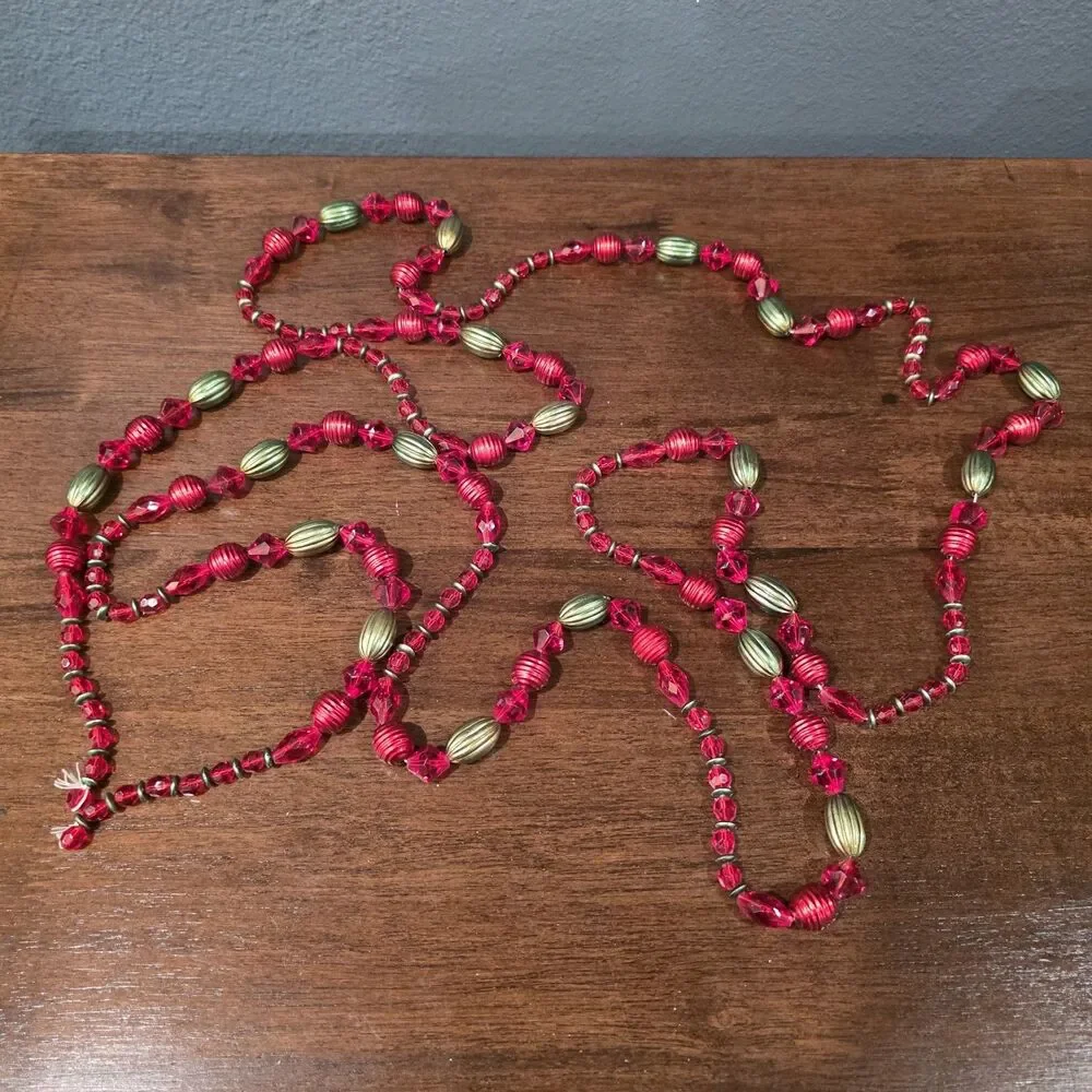 8 Vintage Red Green Plastic Bead Christmas Garland FACET Unbreakable 72 Ft.